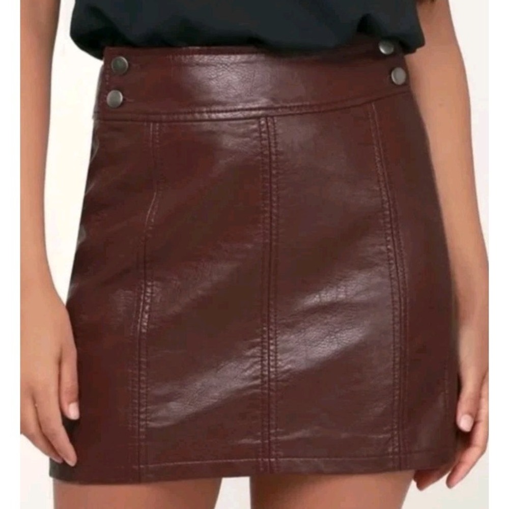 Free People Faux‎ Leather Mini Skirt Women 4 Maroon Moto Grunge Boho Festival